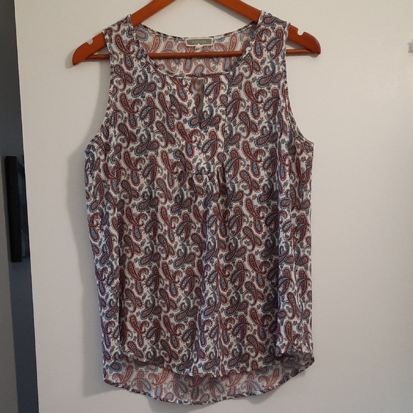 Pleione Tops - Pleione Paisley Sleeveless Top - Red and Blue, Size S